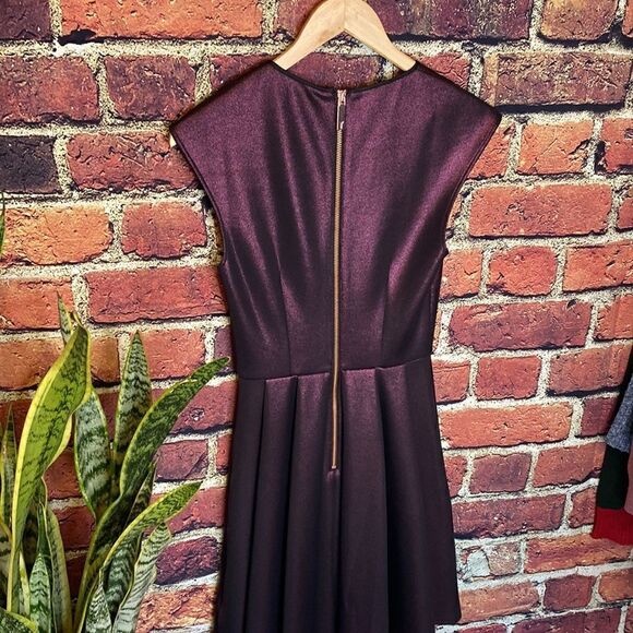 TED BAKER 0 US 2 Ayma Embellished Oxblood Metallic Fit & Flare Skater Dress Prom - Picture 9 of 12